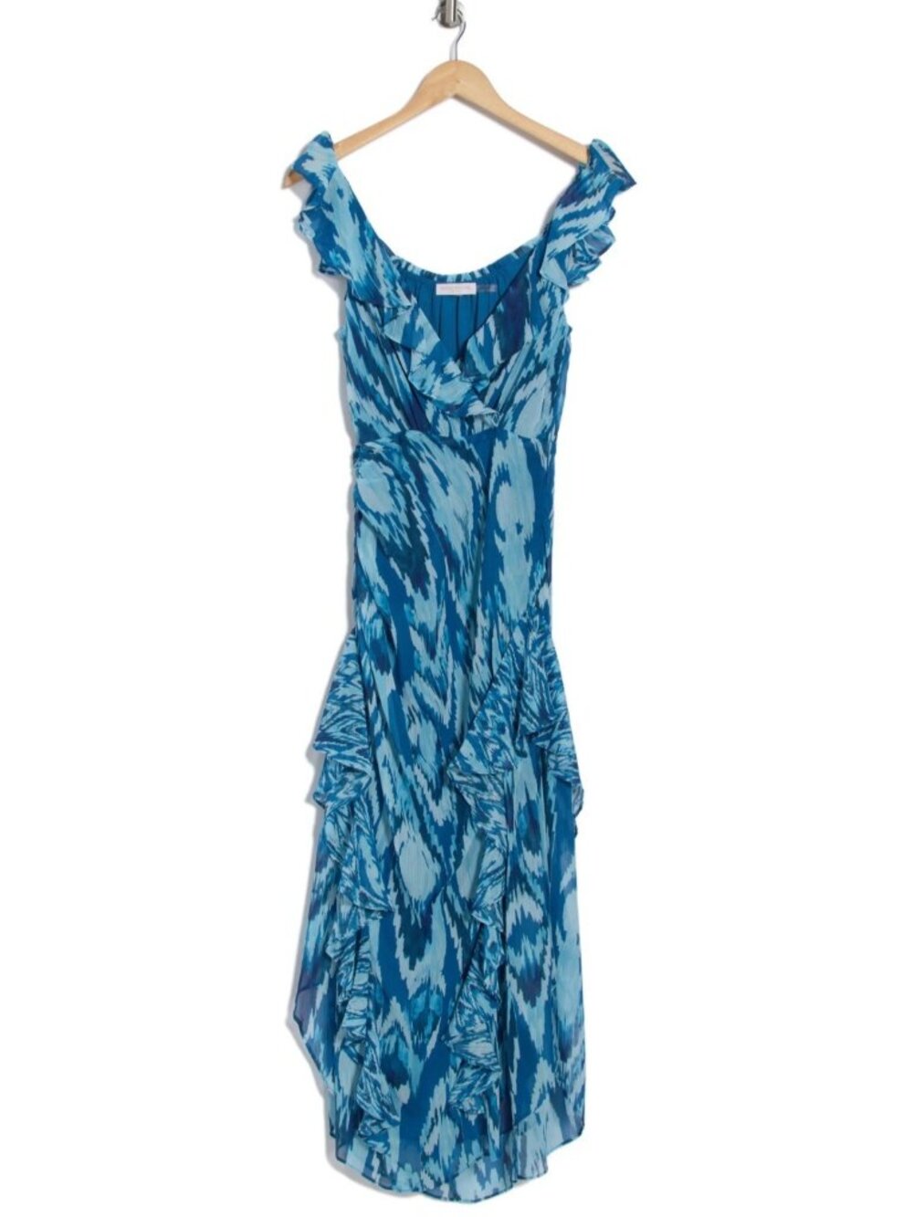 Ramy Brook Anika Women's Ruffle V-Neck Chiffon Midi Dress Laguna Blue Size 6 - Picture 3 of 4